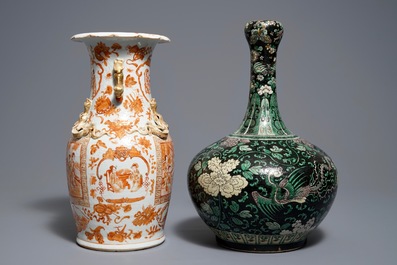 Two Chinese famille noire and iron red vases, 19th C.