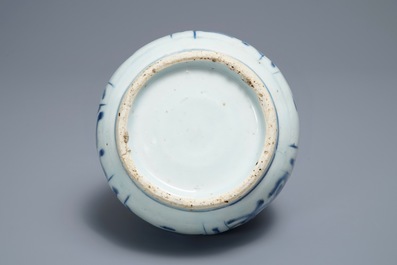 A Chinese blue and white silver-mounted bottle vase, Wanli