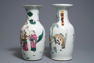 Two Chinese famille rose and qianjiang cai vases, 19th C.