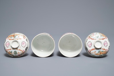 Een paar Chinese famille rose dekselpotten, Yongzheng/Qianlong