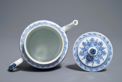 A Chinese blue and white teapot and cover with 'antiquities' design, Kangxi