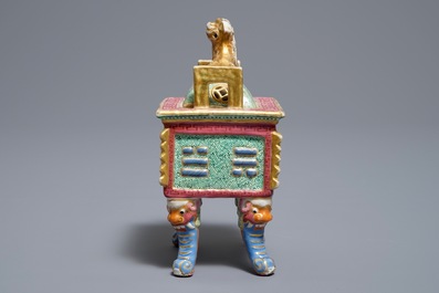 A Chinese famille rose censer and cover, 19th C.