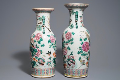 Two Chinese famille rose 'phoenix' vases, 19th C.