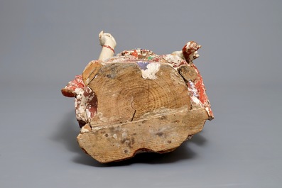 Une grande figure de Guanyin en bois sculpt&eacute; et polychrom&eacute;, Chine, 18/19&egrave;me