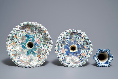 An exceptional three-piece Chinese famille rose epergne milieu-de-table, 19th C.
