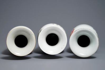 Three Chinese famille rose and qianjiang cai vases, 19/20th C.