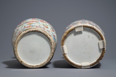 Two Chinese famille rose vases with court scenes, 19th C.