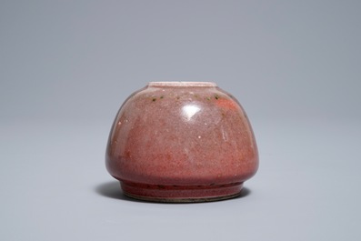 A Chinese peachbloom-glazed brush washer, Kangxi mark, 19th C.