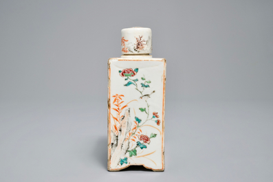 A square Chinese famille rose tea caddy and cover, Qianlong