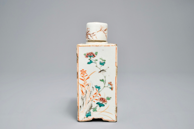 A square Chinese famille rose tea caddy and cover, Qianlong