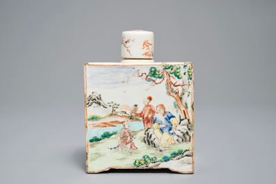 A square Chinese famille rose tea caddy and cover, Qianlong