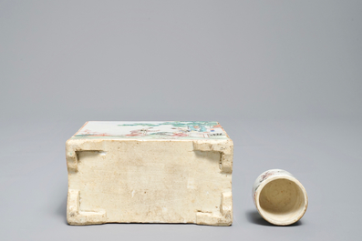 A square Chinese famille rose tea caddy and cover, Qianlong