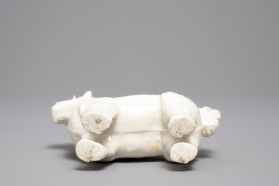 A Chinese Dehua blanc de Chine model of a man on a qilin, Kangxi