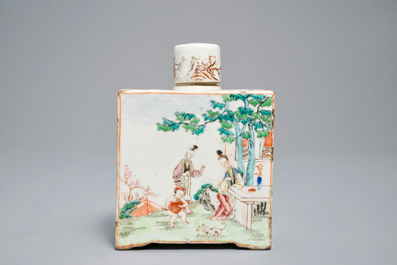 A square Chinese famille rose tea caddy and cover, Qianlong