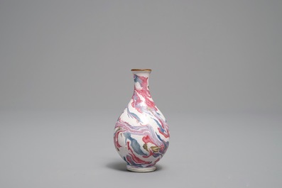 An unusual small Chinese faux-marbre-glazed vase, 18th C.