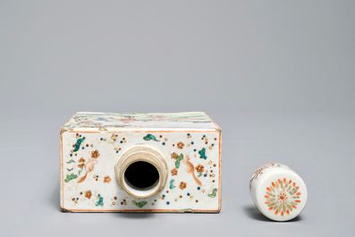 A square Chinese famille rose tea caddy and cover, Qianlong