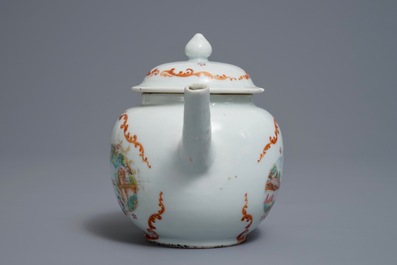 Une th&eacute;i&egrave;re en porcelaine de Chine famille rose &agrave; d&eacute;cor de b&ucirc;cherons, Qianlong