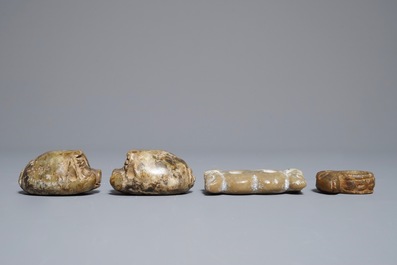 Three Chinese archaic jade carvings, Neolithic period or later