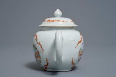Une th&eacute;i&egrave;re en porcelaine de Chine famille rose &agrave; d&eacute;cor de b&ucirc;cherons, Qianlong