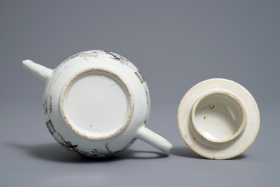 A small Chinese grisaille 'Valentine dove' teapot and cover, Qianlong