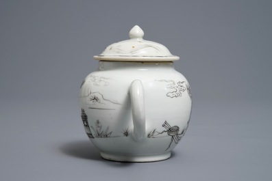 A small Chinese grisaille 'Valentine dove' teapot and cover, Qianlong
