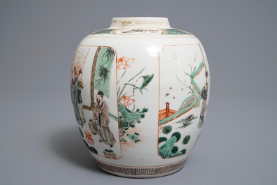 Un pot en porcelaine de Chine famille verte &agrave; d&eacute;cor de 'La Romance de la chambre de l'ouest', Kangxi
