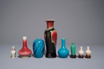Eight various Chinese monochrome vases, 18/19th C.