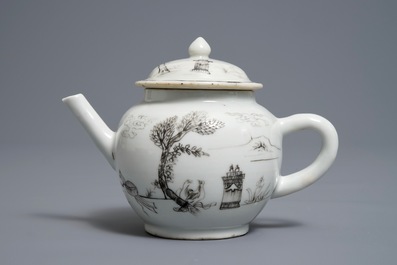 A small Chinese grisaille 'Valentine dove' teapot and cover, Qianlong
