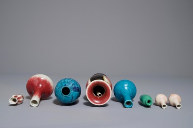 Eight various Chinese monochrome vases, 18/19th C.