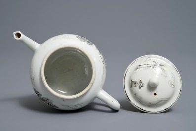 A small Chinese grisaille 'Valentine dove' teapot and cover, Qianlong