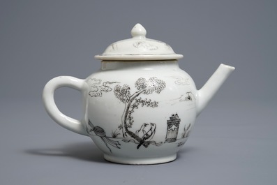 A small Chinese grisaille 'Valentine dove' teapot and cover, Qianlong