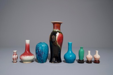 Eight various Chinese monochrome vases, 18/19th C.