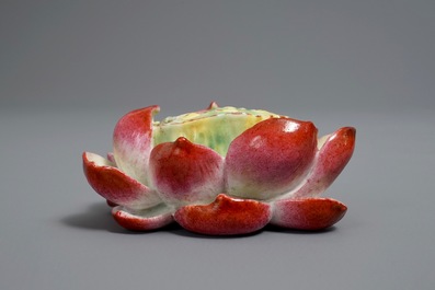 A Chinese famille rose lotus flower-shaped incense holder, 20th C.