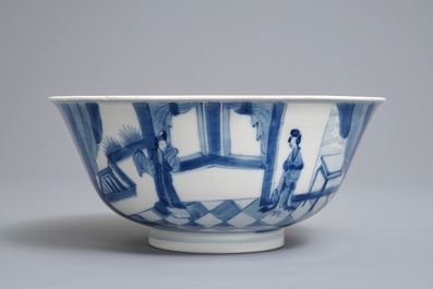 Un bol en porcelaine de Chine bleu et blanc, marque de Xuande, Kangxi