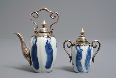 Two Chinese blue and white silver-mounted miniatures, Kangxi