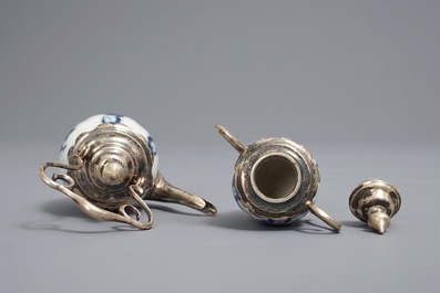 Two Chinese blue and white silver-mounted miniatures, Kangxi