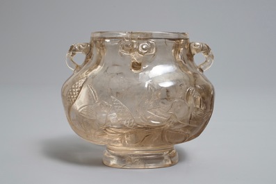 A Chinese carved rock crystal hu vase, 18/19th C.