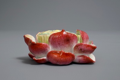 A Chinese famille rose lotus flower-shaped incense holder, 20th C.