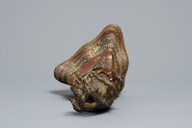An inlaid gilt-lacquered bronze figure of Buddha, Burma, 19th C.