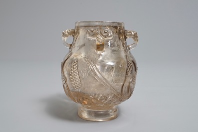 A Chinese carved rock crystal hu vase, 18/19th C.
