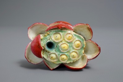 A Chinese famille rose lotus flower-shaped incense holder, 20th C.