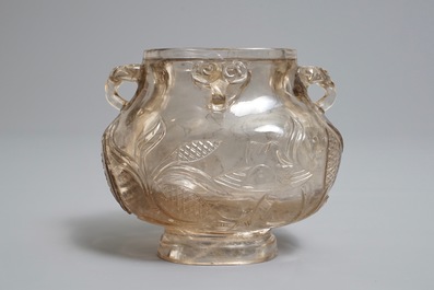 A Chinese carved rock crystal hu vase, 18/19th C.