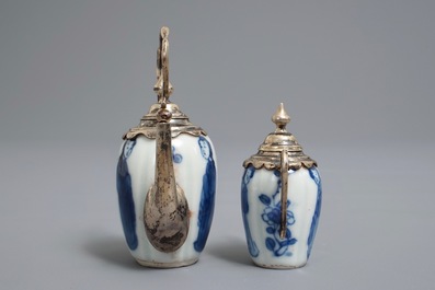 Two Chinese blue and white silver-mounted miniatures, Kangxi