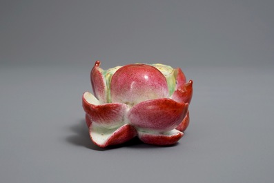 A Chinese famille rose lotus flower-shaped incense holder, 20th C.