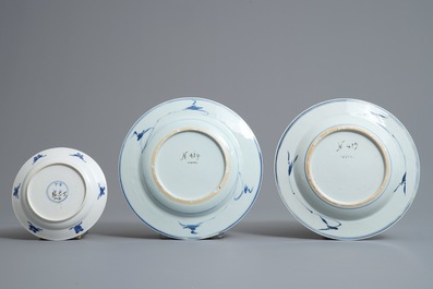 Three Chinese blue and white plates with Johanneum marks, ex-coll. August the Strong, Kangxi/Qianlong