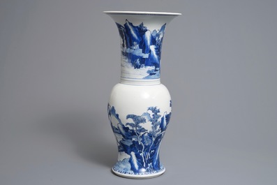 A Chinese blue and white yenyen 'river landscape' vase, Kangxi