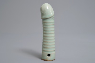 A Chinese longquan celadon model of a phallus, Ming or later