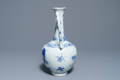 A Chinese blue and white jug with figurative medallions, Transitional period