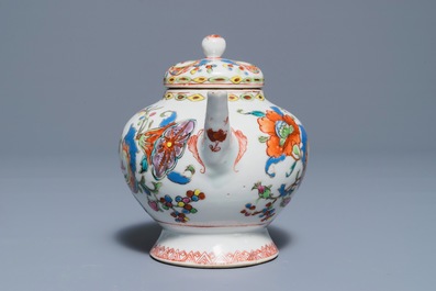 A Chinese famille rose 'Pompadour' teapot and cover, Qianlong