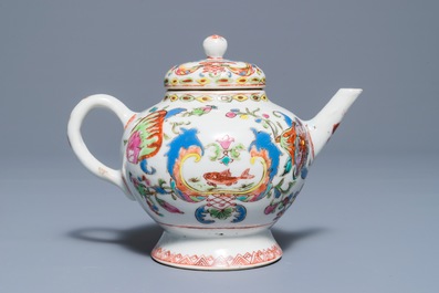 A Chinese famille rose 'Pompadour' teapot and cover, Qianlong